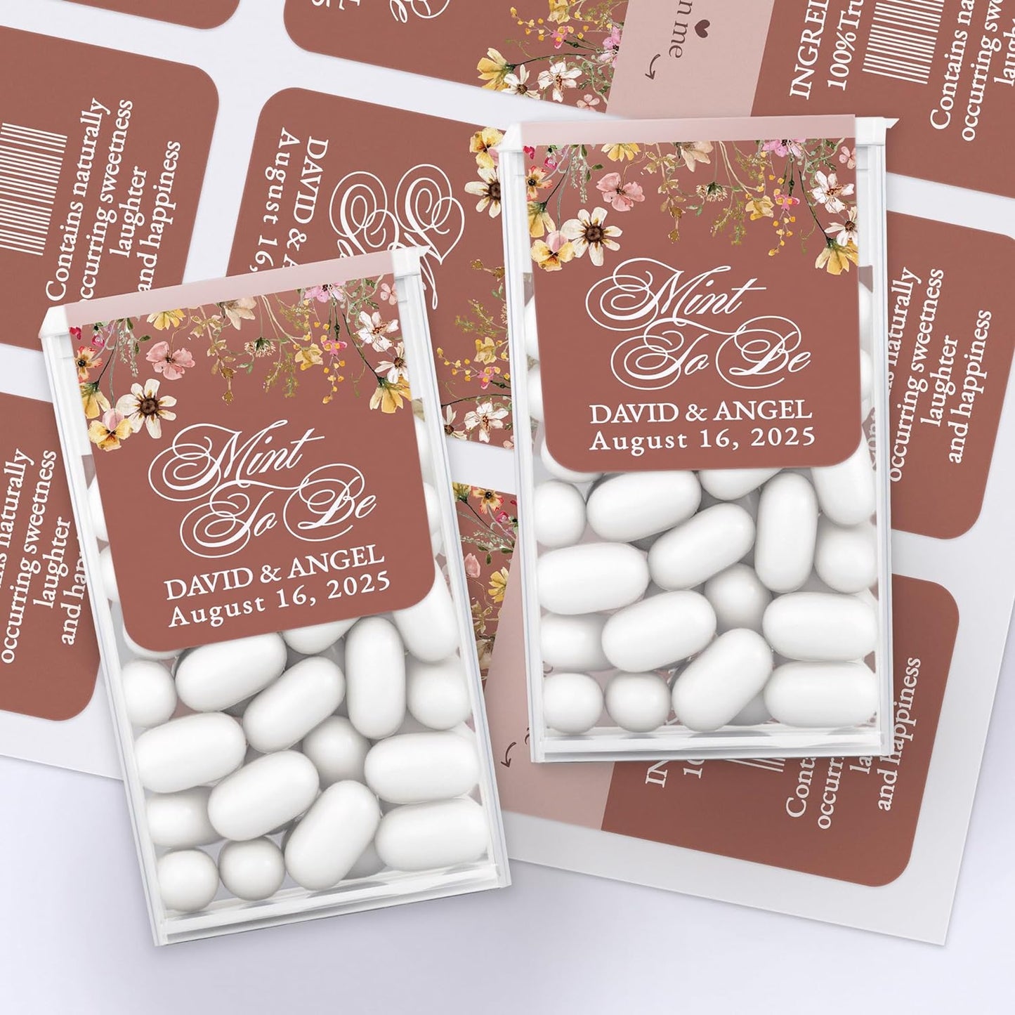 High-quality custom labels for wedding favors with wildflowers design