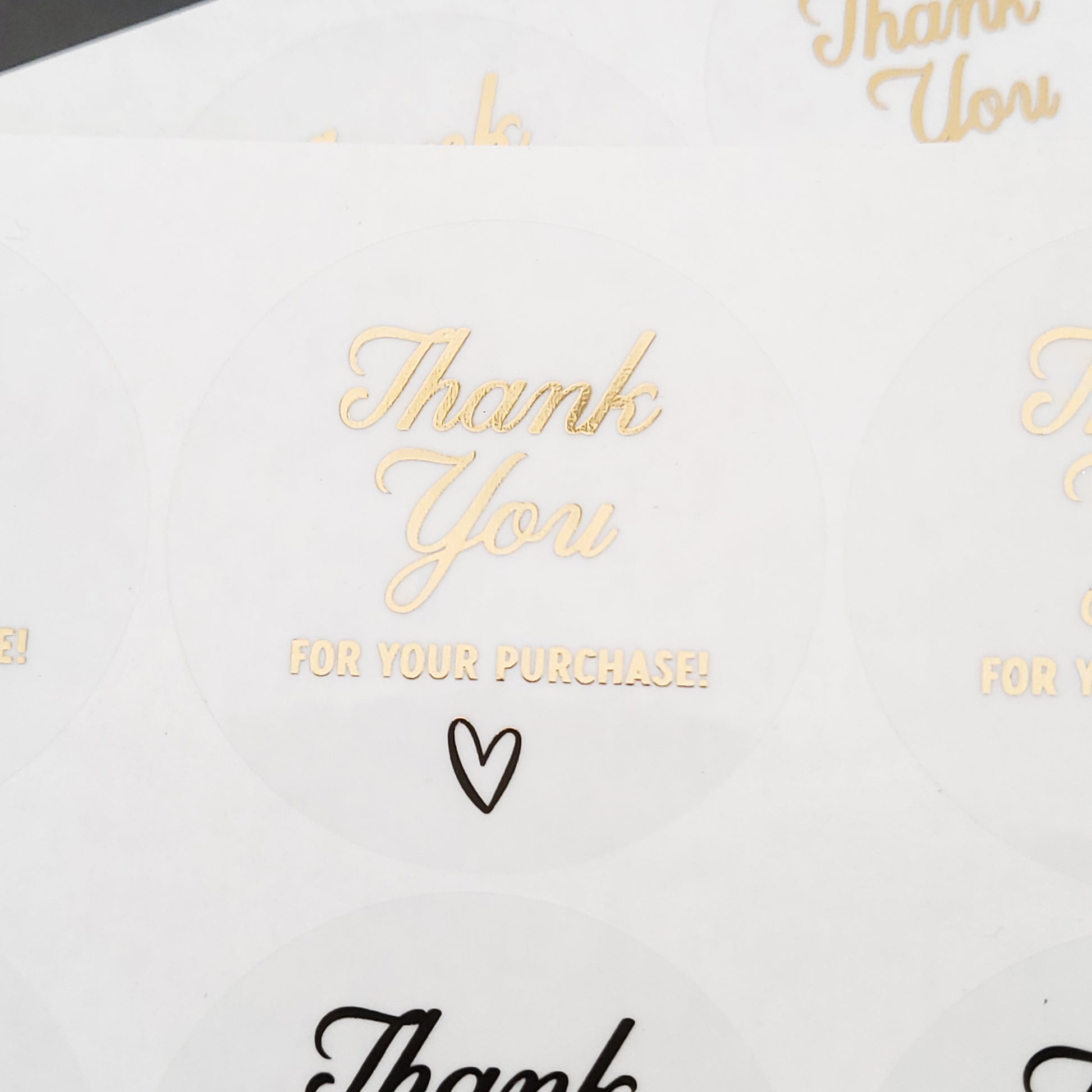 gold foiled clear sticker with "thank you for you purchase" text - XOXOKristen