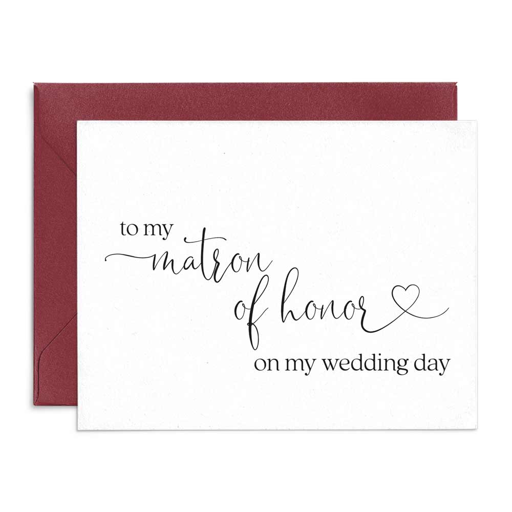 wedding note card to my matron of honor on my wedding day with love symbol - xoxokristen