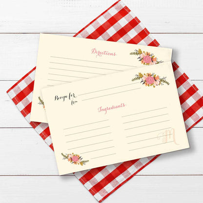 Ivory recipe cards with floral design and monogram letter - XOXOKristen