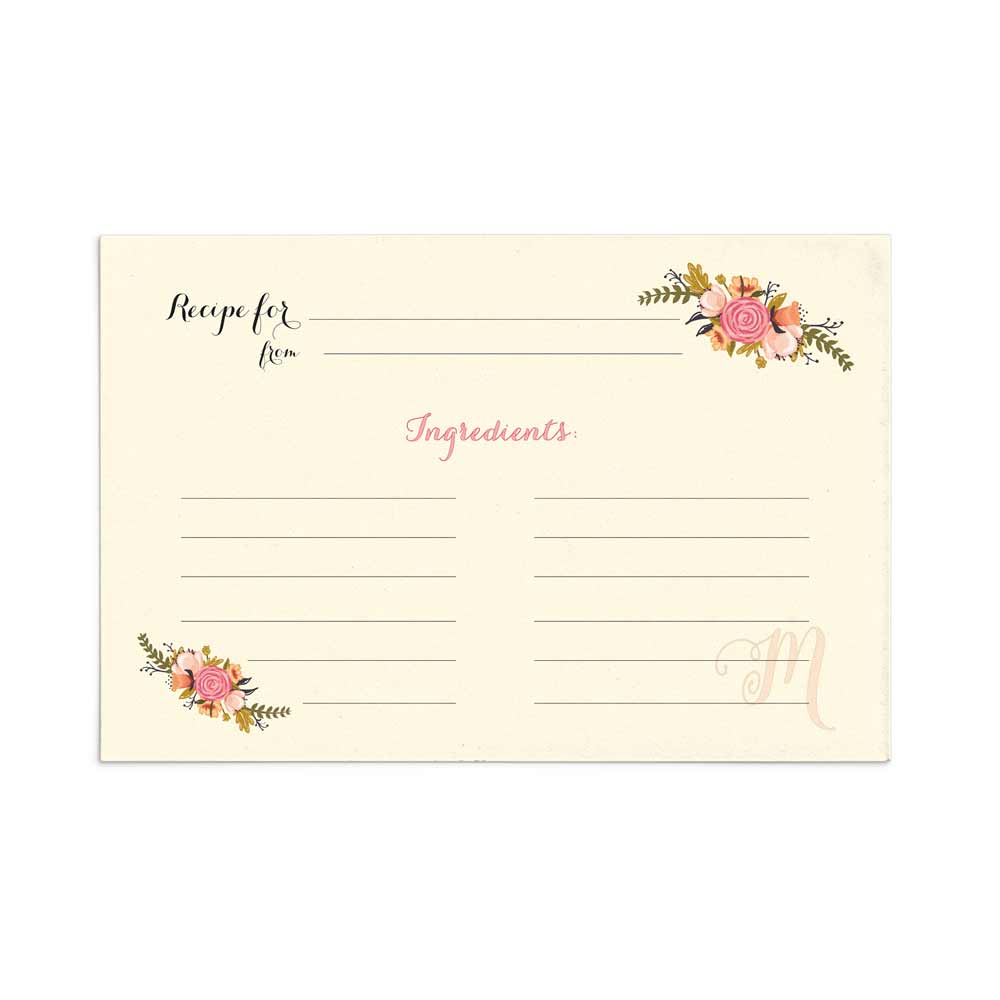 Ivory recipe cards with floral design and monogram letter - XOXOKristen