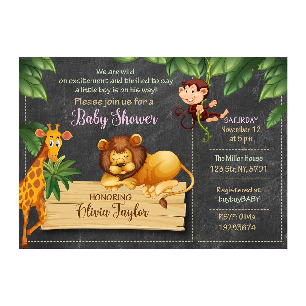 Jungle safari sales baby shower invitations