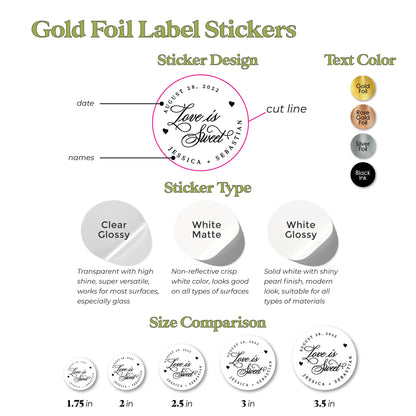 Gold Foiled Love is Sweet Wedding Labels