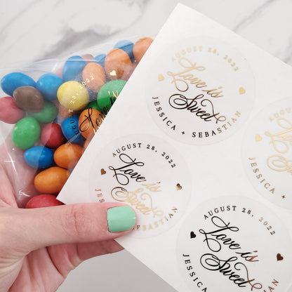 custom gold foiled love is sweet wedding  favor stickers -  XOXOKristen