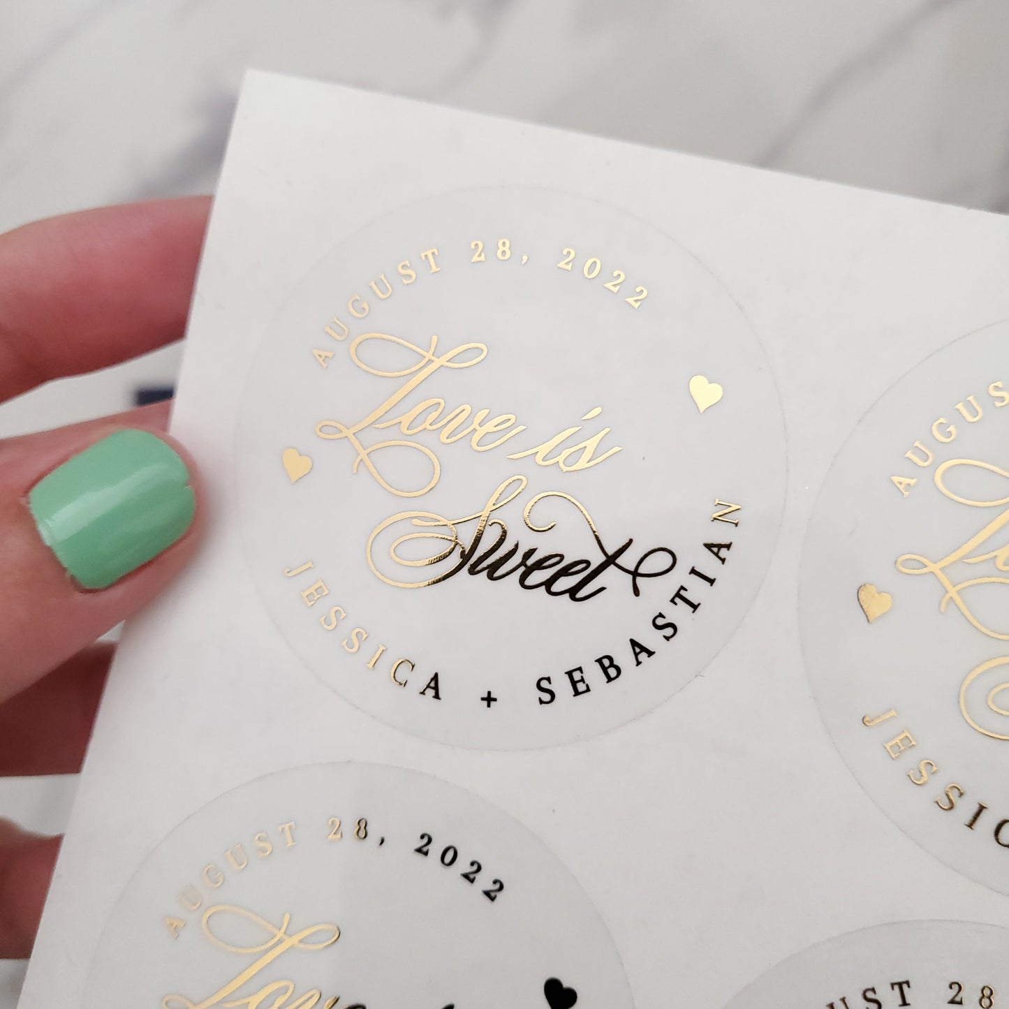 custom gold foiled love is sweet wedding  favor stickers -  XOXOKristen