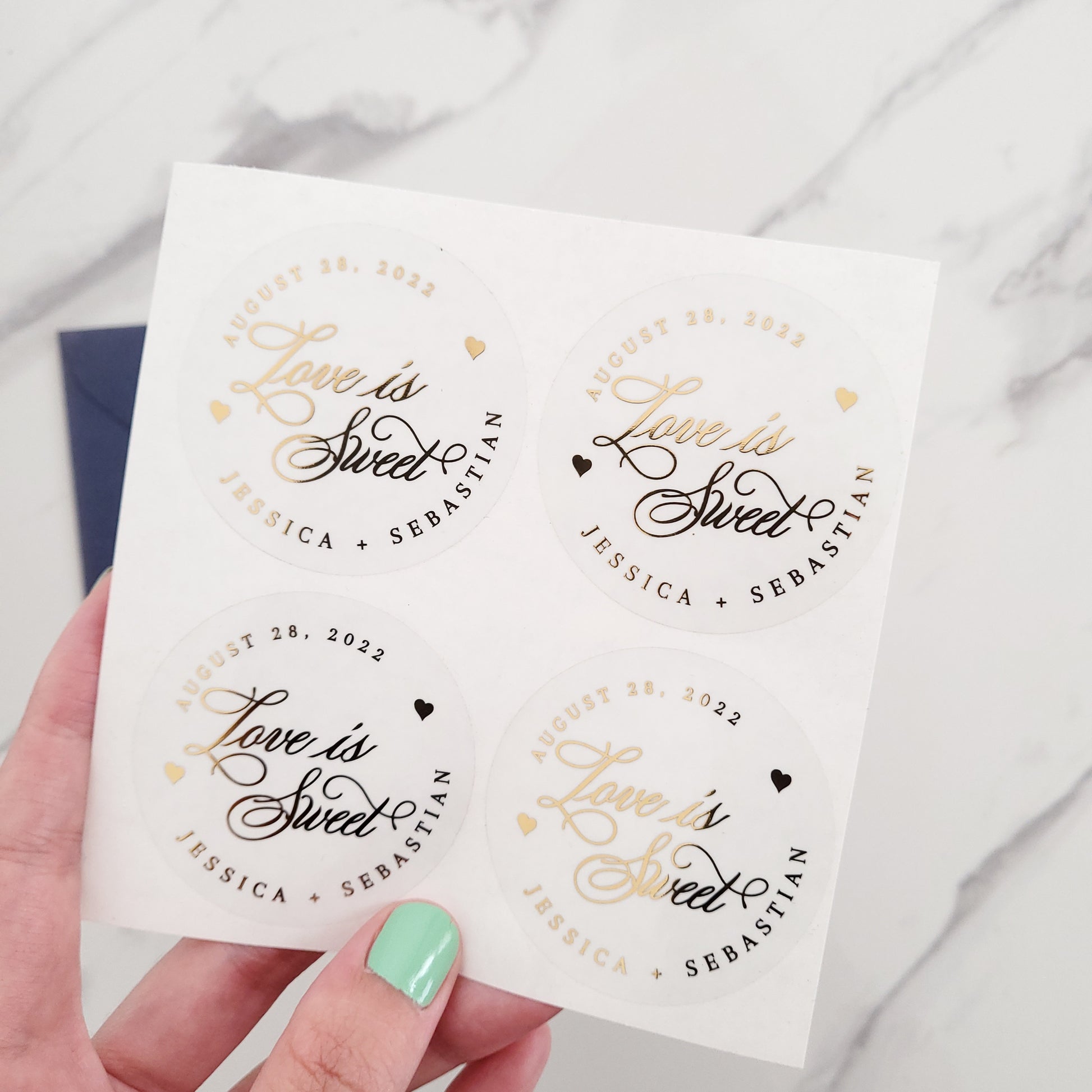 custom gold foiled love is sweet wedding  favor stickers -  XOXOKristen