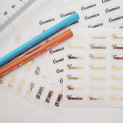 mini gold foiled kids name labels for school supplies - XOXOKristen